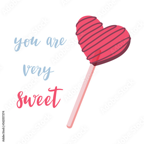 Cute Valentines banner, greeting card design with text lettering vector illustration. You are very sweet