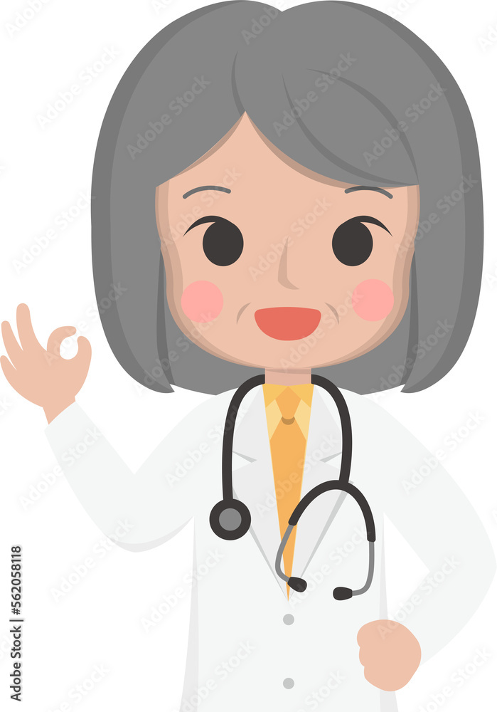Older female medical worker than no problem gestures, medical staff, emoji cartoons