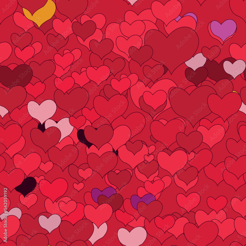 Seamless pattern with bright hearts. Vector file for designs.