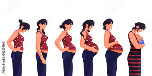 Pregnant woman or pregnancy period, vector banner.