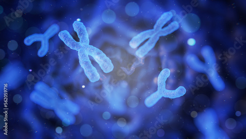Chromosomes Abstract Scientific Blurry Background. 3D illustration