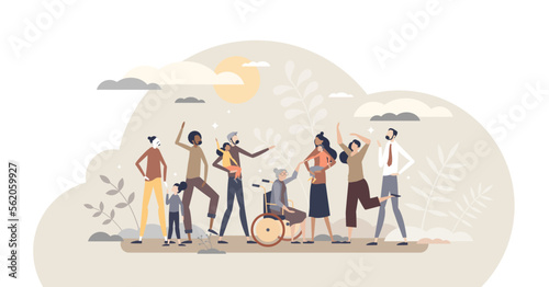 Diverse community with various different society groups tiny person concept, transparent background. Diversity with multicultural, multiracial and international people illustration.
