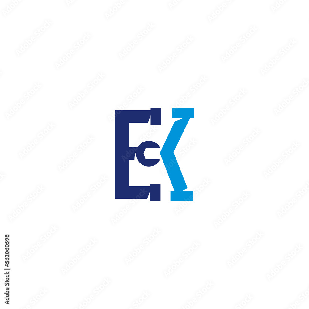 E and K Letters, Pipe and wrench Logo Desing 001