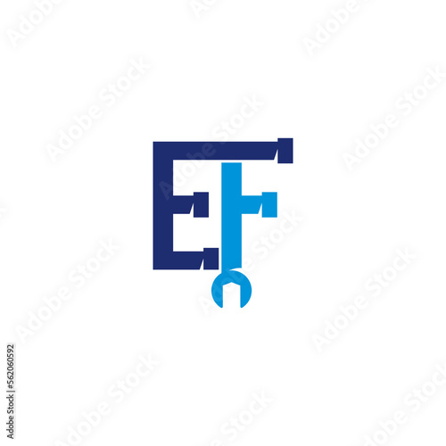 E and F Letters, Pipe and wrench Logo Desing 001