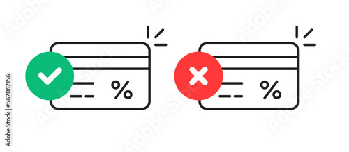 thin line approved or cancel credit card payment icon
