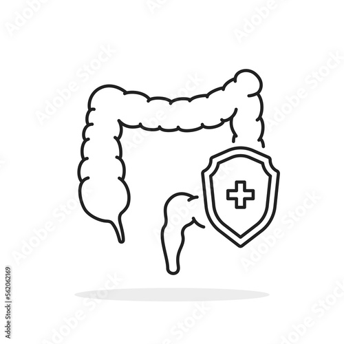 thin line black shield with human intestines icon