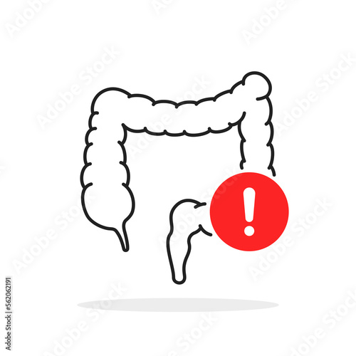 thin line intestines with exclamation point icon