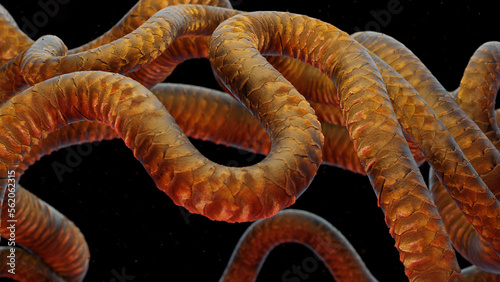 Background with alien microscopic worms, abstract 3d illustration