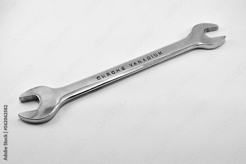 Steel double open end wrench isolated on white background. Chrome vanadium on white background Steel double open end wrench isolated on white background. Chrome vanadium on white background