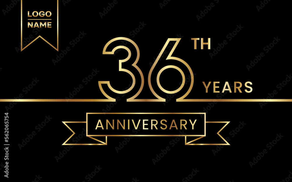 36th Anniversary template design with gold color text and ribbon for celebration event, invitations, banners, posters, flyers, greeting cards. Line Art Design, Logo Vector Template 36th Anniversary template design with gold color text and ribbon for celebration event, invitations, banners, posters, flyers, greeting cards. Line Art Design, Logo Vector Template