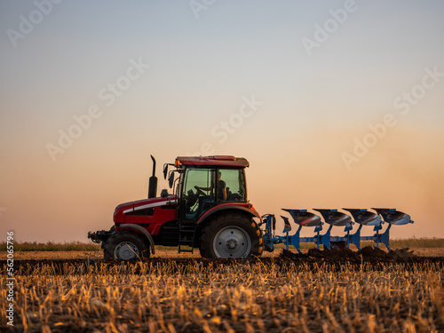 Принти на полотні Scientific land preparation with tractor plowing and cultivating of stubble fiel