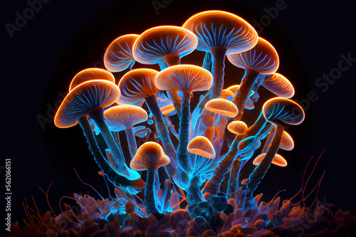 Psilocybin mushrooms, ai illustration. Commonly known as magic mushrooms, a group of fungi that contain psilocybin photo
