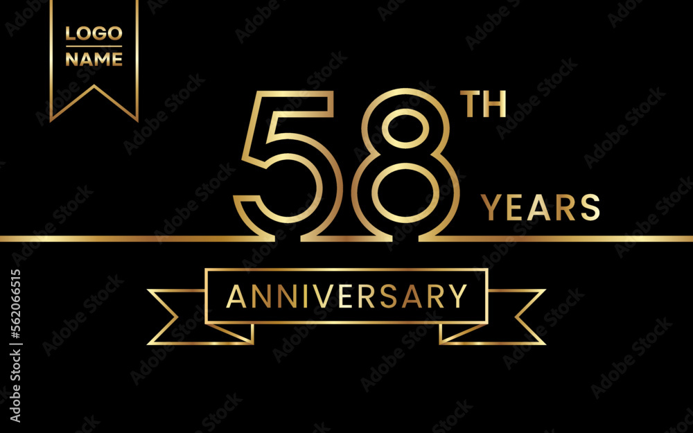 58th Anniversary template design with gold color text and ribbon for celebration event, invitations, banners, posters, flyers, greeting cards. Line Art Design, Logo Vector Template 58th Anniversary template design with gold color text and ribbon for celebration event, invitations, banners, posters, flyers, greeting cards. Line Art Design, Logo Vector Template