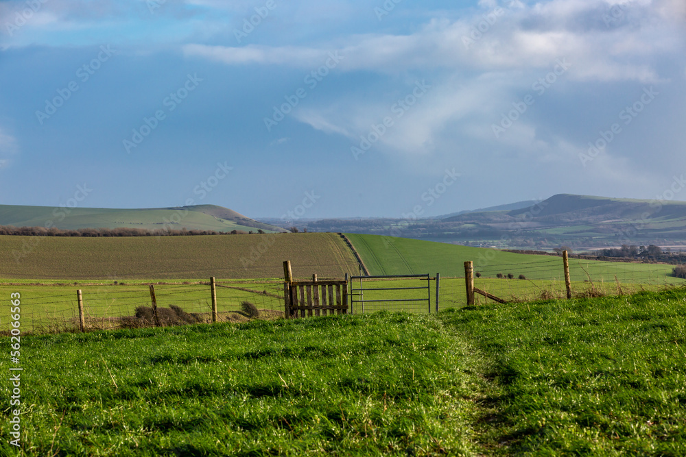 A view over the Sussex countryside looking towards Firle Beacon and Mount Caburn