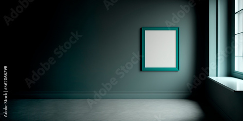 AI generated. Empty Frame on minimalist green Living Rooms Wall.