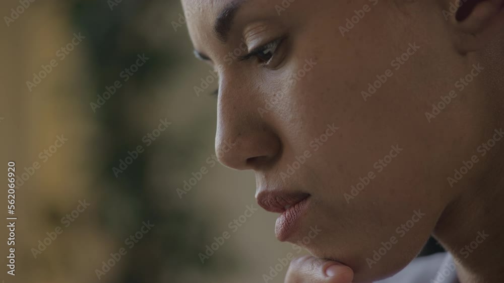 Woman Face extreme close up. Businesswoman in doubt Woman Face extreme close up. Businesswoman in doubt