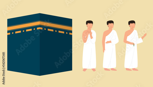 Hand drawn of muslim people hajj pilgrimage set collection vector design