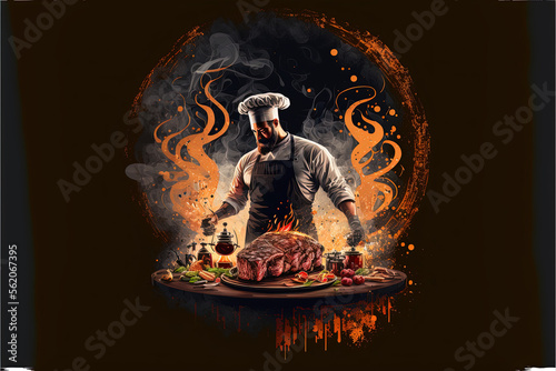 Logo of brutal men, who is cooking meat. Generated AI