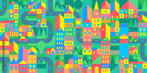 Seamless Abstract Urban Vector Bauhaus Swiss Geometric City Pattern Design Background Template