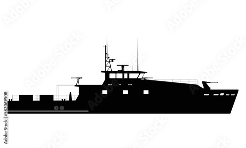 Military Patrol Vessel Boat Silhouette, Patrol Craft , Coastal Defence Ship Illustration