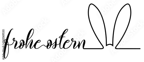 Frohe Ostern. Kalligrafischer Ostern Gruß Vektor in deutscher Sprache. In Schwarz mit Osterhasenohr.
Weiser Hintergrund.
Für Hintergründe, Kalender, Einladungen, Grußkarten etc.