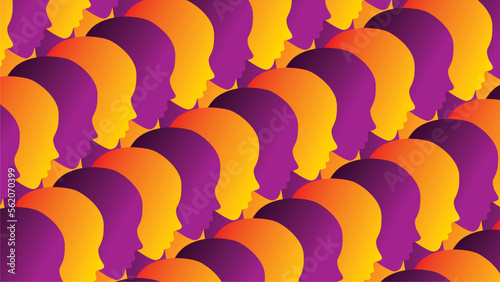 Banner with colorful human profiles. Dimension 16:9. Vector illustration.