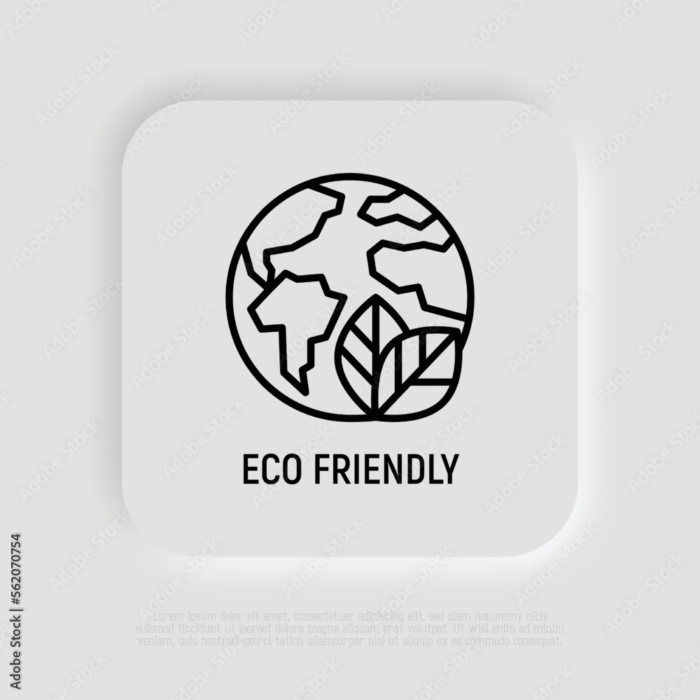Fototapeta premium Eco friendly symbol for packaging. Thin line icon with Earth and leaf. Modern vector illustration.