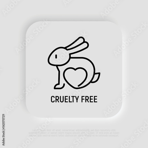 Cruelty free sign. Thin line icon of rabbit with heart. Symbol for beauty product. Modern vector illustration.