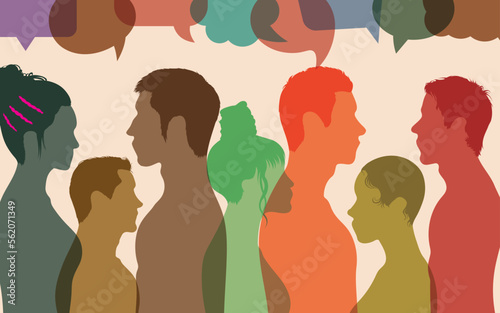 Group of people who talk and share. Diversity people and networking. Speech bubble.