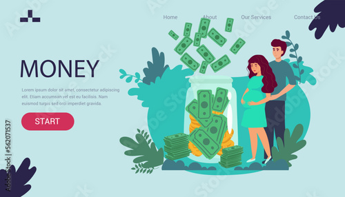 Young pregnant woman purse. Pregnant woman and money. vector flat design illustrations isolated on white background