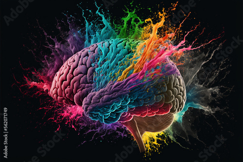 human brain colorful splashes, color explosion