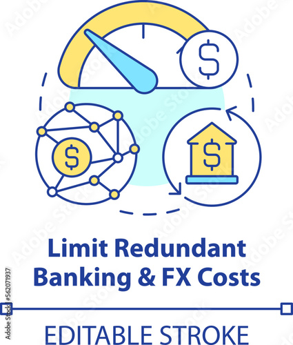 Limit redundant banking and FX costs concept icon. Treasury management benefit abstract idea thin line illustration. Isolated outline drawing. Editable stroke. Arial, Myriad Pro-Bold fonts used