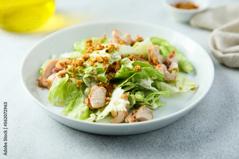 Homemade chicken salad with crunchy onion