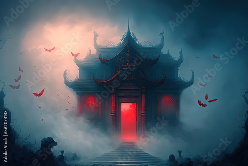 Chinese traditional entrance building   The gate to spirit and demon world region  Generative Ai