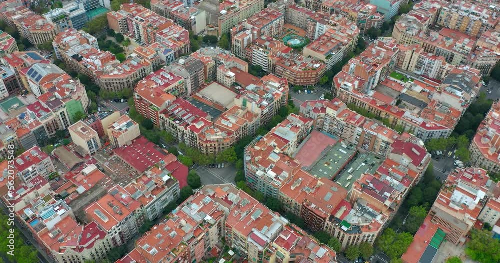 Drone shot Barcelona. Dense development in Barcelona. Aerial view of a city in Spain. Panoramic view of the city of Barcelona. Spain from drone Drone shot Barcelona. Dense development in Barcelona. Aerial view of a city in Spain. Panoramic view of the city of Barcelona. Spain from drone