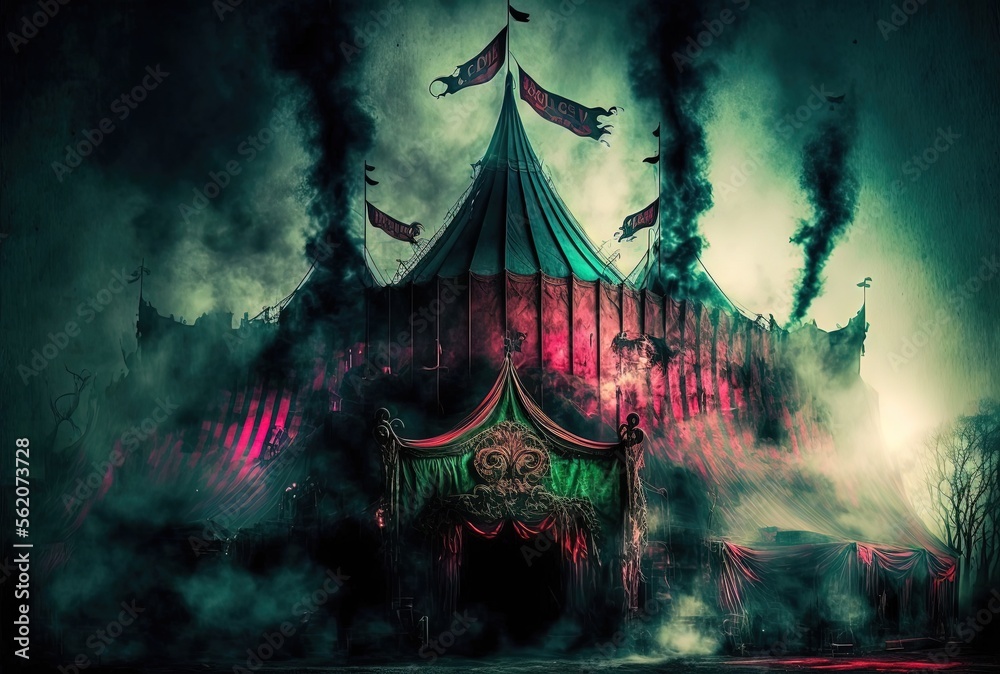 creepy circus in hellish atmosphere, Generative Ai
