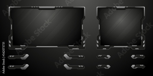 Futuristic metal stream overlay webcam screens and gui alert buttons for live video broadcast