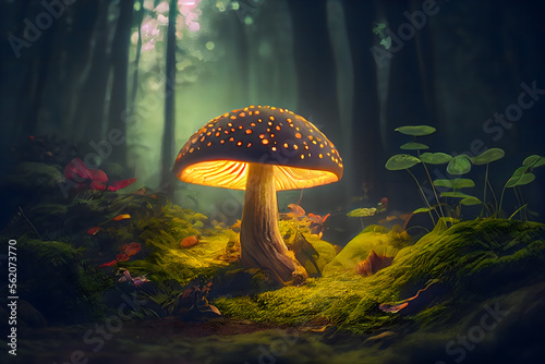Fantasy Mushroom Light Wallpaper in the Jungle Background © Hui
