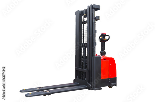 Red pallet stacker, side view