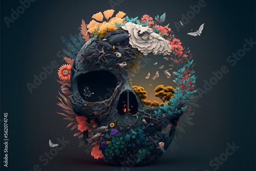Skull. Loss of Biodiversity. Environmental degradation. Endangered species. Death. Climate Change. Global Warming. Conservation. Ecological Balance. Food Chain. Flora. Fauna.