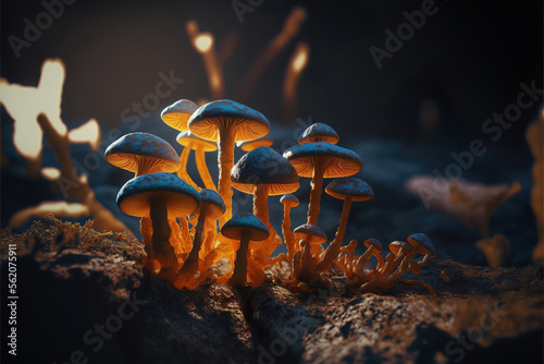 magic fantasy mushrooms in the forest, generative ai © Gbor
