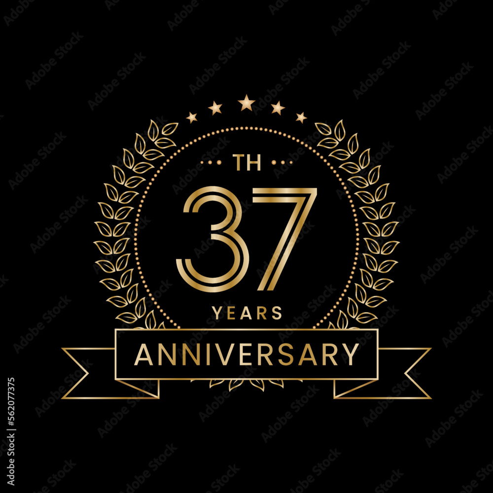 Fototapeta premium 37th Anniversary Template Design Concept with Laurel wreath for Anniversary Celebration Event. Logo Vector Template