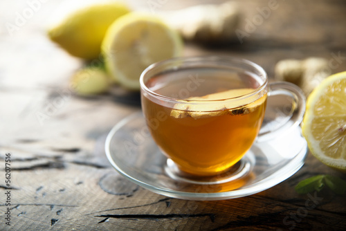 Healthy warming ginger tea with lemon