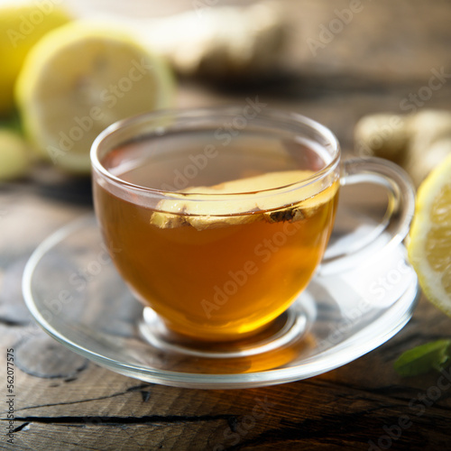 Healthy warming ginger tea with lemon