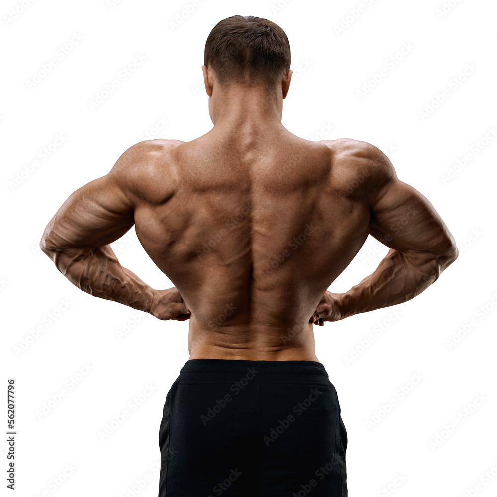 Young bodybuilder man flexing back double bicpes pose, showing h Stock  Photo by ©lubo.ivanko 194754660
