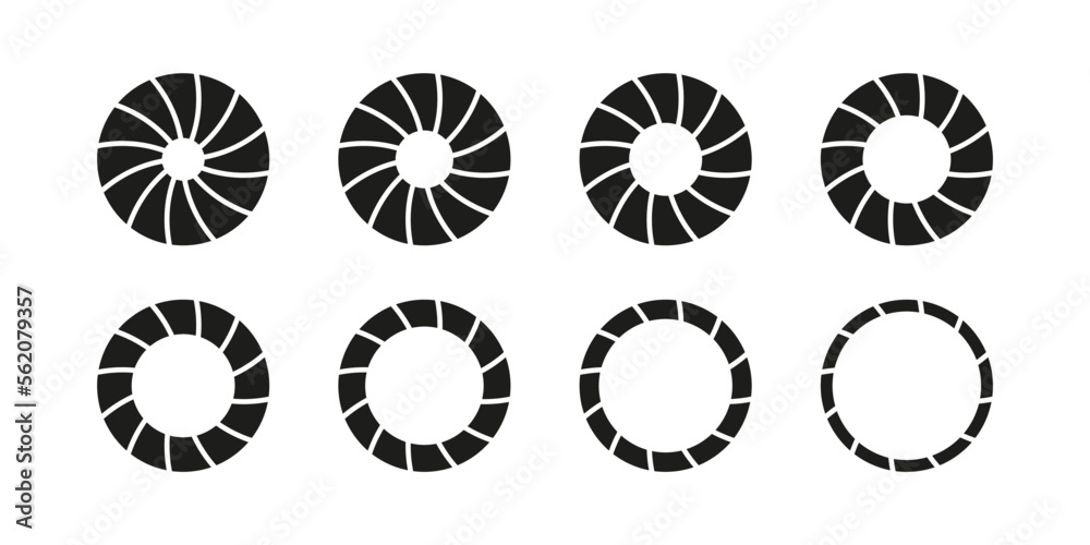 Aperture lens vector icon set. Camera diaphragm shutter symbol collection.