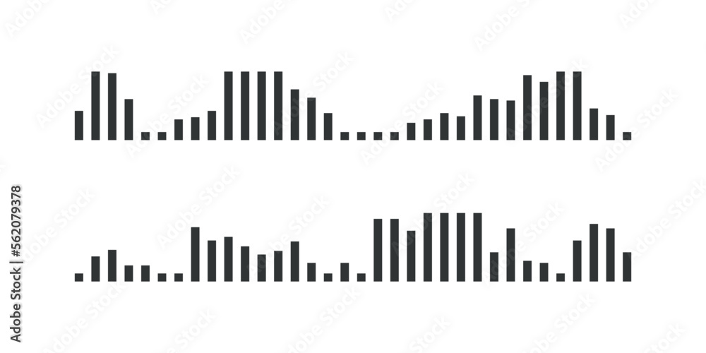 Voice audio message vector. Smartphone app sound recording interface design. Flat soundwave set, waveform speech collection illustration.