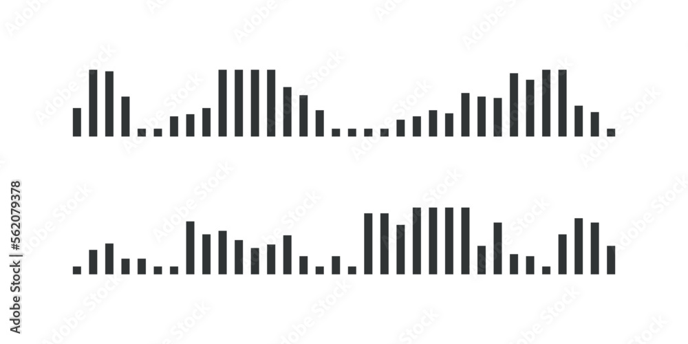 Voice audio message vector. Smartphone app sound recording interface design. Flat soundwave set, waveform speech collection illustration. Voice audio message vector. Smartphone app sound recording interface design. Flat soundwave set, waveform speech collection illustration.