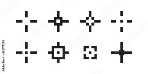 Crosshair pixel vector icon. Shooting cross for game inerface design.