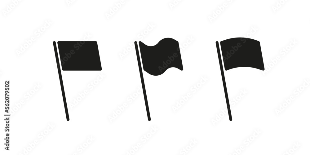 Flag icon collection. Waving black flags symbol set.